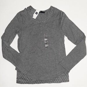 NEW Gap Kids girls XXL 14 16 grey pink heart long sleeve top shirt Henley tee